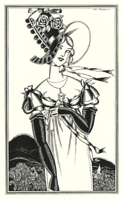 Illustration för Don Juan av Lord Byron: A Bonnet, which the fair sex wear (litho) av John Austen