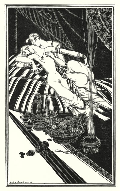 Illustration för Don Juan av Lord Byron: Haidee och Juan var inte gifta, felet var deras, inte mitt (litho) av John Austen