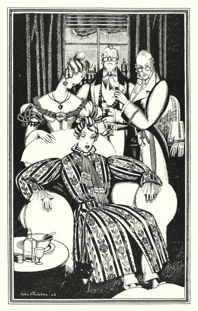 Illustration för Don Juan av Lord Byron: Jag vet inte hur det var, men han blev sjuk (litho) av John Austen