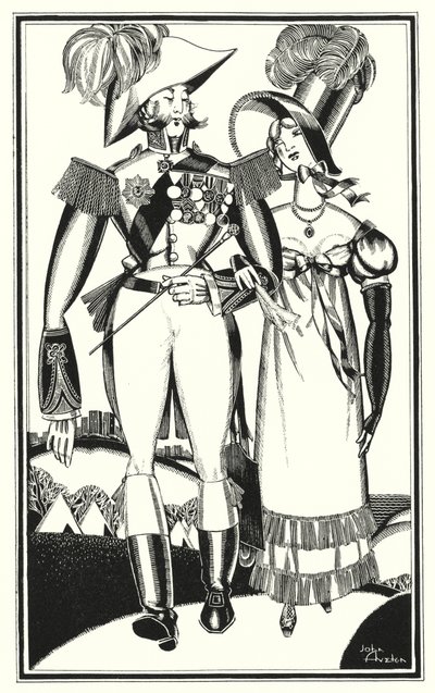 Illustration för Don Juan av Lord Byron: Medaljer, rang, band, spets, broderi, röd (litho) av John Austen