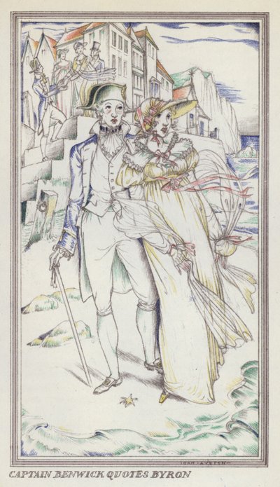 Illustration för Persuasian av Jane Austen (färg litho) av John Austen