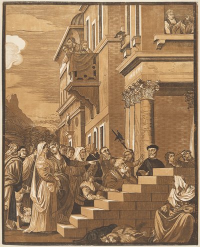 Presentation av jungfrun i templet (mittpanelen) av John Baptist Jackson after Titian