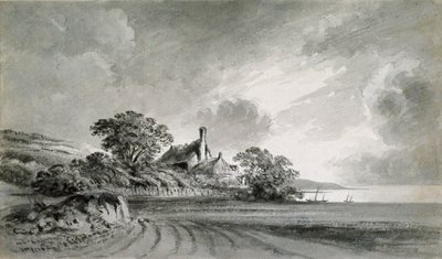 En stuga nära stranden av en sjö, 1700-talet av John Baptist Malchair