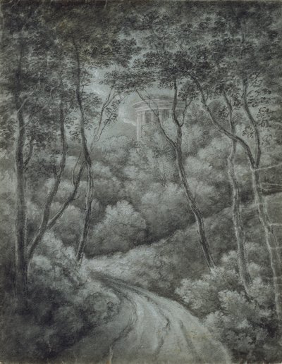 Landskap med en stig genom en skog och ett klassiskt tempel, sent 1700-tal. av John Baptist Malchair