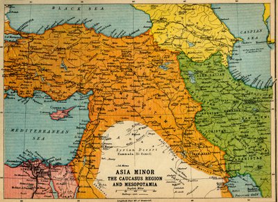 Mindre Asien, Kaukasusregionen och Mesopotamien, första världskriget, c1915, c1920. av John Bartholomew and Son