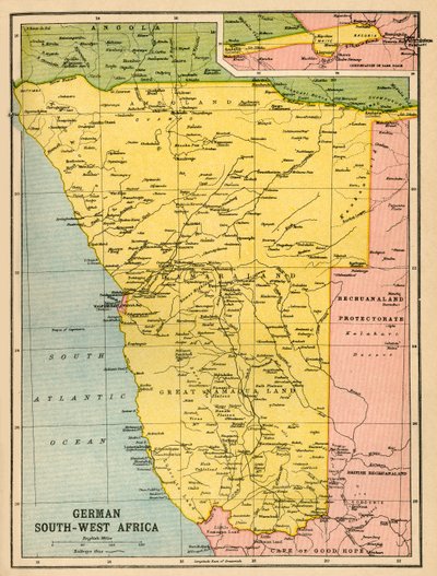 Karta över tyska sydvästra Afrika, första världskriget, c1920. av John Bartholomew and Son