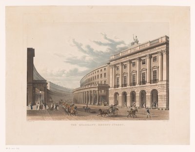 Utsikt över Regent Street i London The Quadrant, Regent Street (titel på objekt) av John Bluck