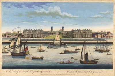 Vy över Royal Hospital i Greenwich, ca 1770 (etsning i färg) av John Bowles