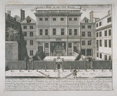 Utsikt över Justice Hall, Old Bailey, c.1740 av John Bowles