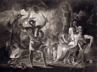 Macbeth, de tre häxorna och Hecate, 1805 av John Boydell