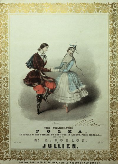 The Celebrated Polka, sångblad, 1840 (färg litho) av John Brandard