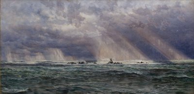 En nordvästlig kuling utanför Longships fyr, 1873. av John Brett