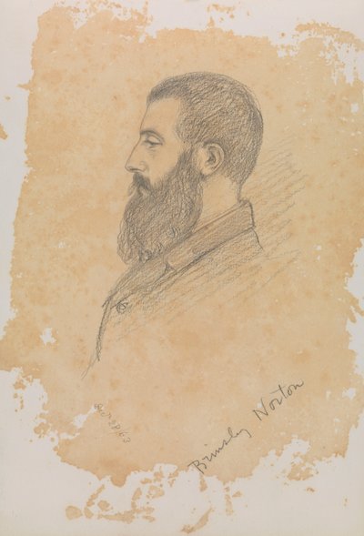 Porträttskiss av skäggig man, betecknat "Brinsley Norton" (grafit) av John Brett