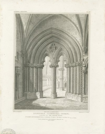 Interiör av Lichfield Cathedral - Chapter House dörröppning: gravyr, nd [c 1819] (tryck) av John Britton