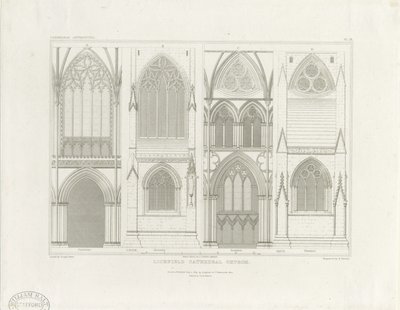 Interiör av Lichfield Cathedral - långhus och kör: gravyr, nd [c 1819] (tryck) av John Britton