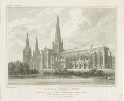 Lichfield Cathedral - South East View: gravyr, nd [?1819] (tryck) av John Britton