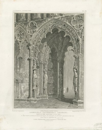 Lichfield Cathedral - West Door: gravyr och [c 1820] av John Britton