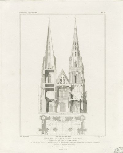 Lichfield Cathedral - West Front: gravyr, nd [c 1819] av John Britton