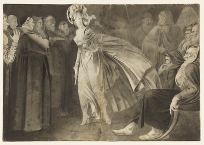 Kvinna som står bland munkbröderna recto, ca. 1770-1775. av John Brown