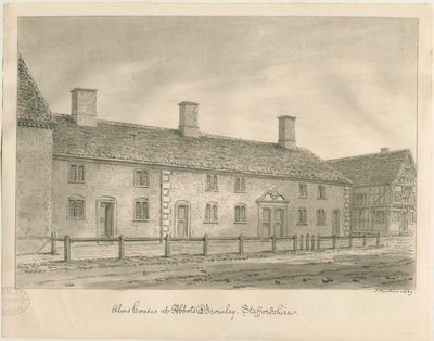 Abbots Bromley Almshouses: sepiateckning av John Buckler