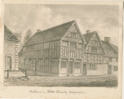Abbots Bromley Old Houses: sepiateckning, 1839 av John Buckler