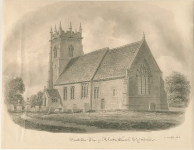 Adbaston Church: sepiateckning, 1843 av John Buckler