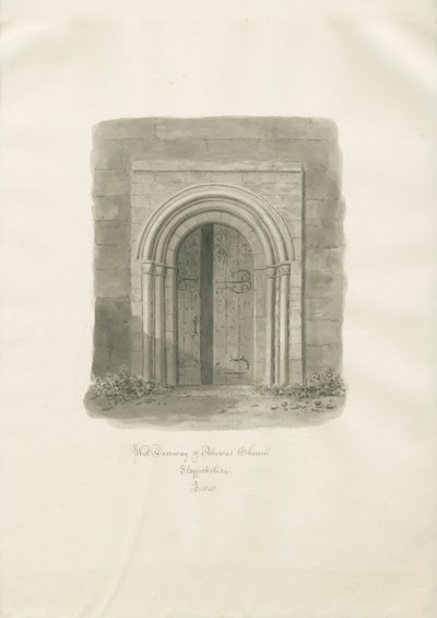 Alrewas Church - West Doorway: sepiateckning av John Buckler