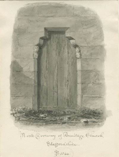 Armitage Church - North Doorway: sepiateckning av John Buckler