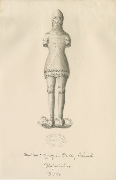 Audley Monuments - "Audley Knight": sepiateckning, 1840 av John Buckler