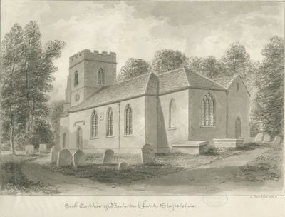 Barlaston Church: sepiateckning, 1844 av John Buckler