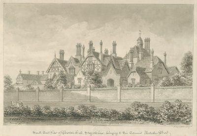 Barton under Needwood - "Barton Hall": sepiateckning, 1839 av John Buckler