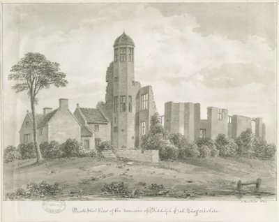 Biddulph Hall (gammal): sepiateckning av John Buckler