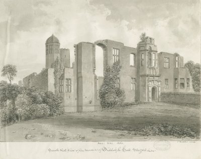 Biddulph Hall (gammal): sepiateckning av John Buckler