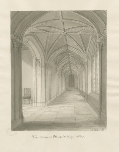 Blithfield Hall - Cloisters: sepiateckning av John Buckler