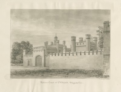 Blithfield Hall - Kitchen Court: sepiateckning av John Buckler