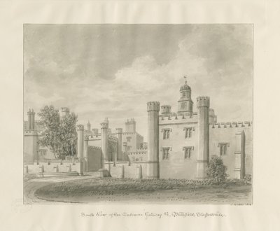 Blithfield Hall: sepiateckning av John Buckler