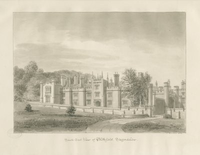 Blithfield Hall: sepiateckning, 1823 av John Buckler