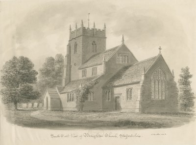 Broughton Church: sepiateckning, 1843 av John Buckler