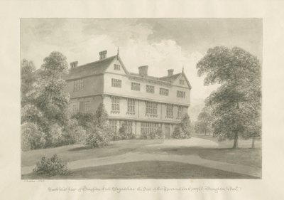 Broughton Hall: sepiateckning, 1848 av John Buckler