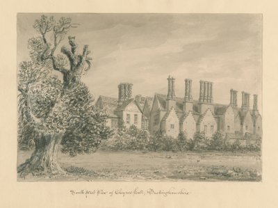 Buckinghamshire - Chenies Hall: sepiateckning, 1824 av John Buckler