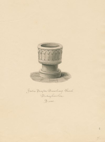 Buckinghamshire - Drayton Beauchamp Church: sepiateckning, 1838 av John Buckler