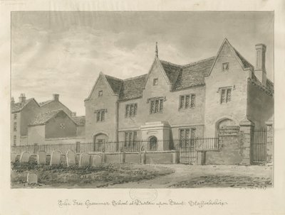 Burton-upon-Trent - Grammar School: sepiateckning av John Buckler