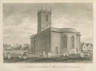 Burton-upon-Trent - Old Church: sepiateckning av John Buckler