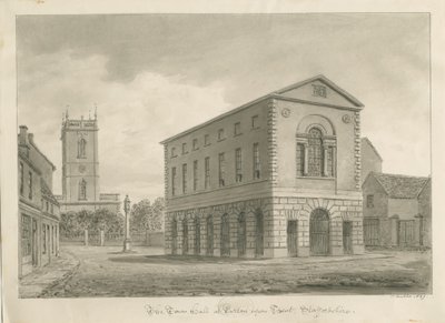 Burton-upon-Trent - Rådhuset: sepiateckning av John Buckler