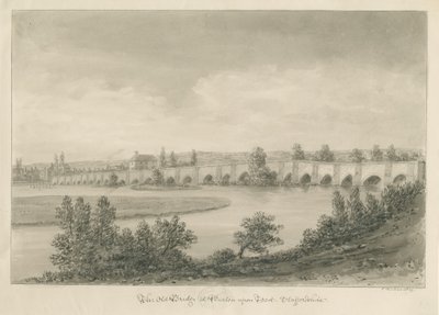 Burton-upon-Trent Bridge and Town: sepiateckning av John Buckler