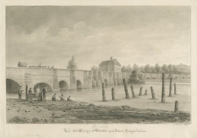 Burton-upon-Trent Bridge and Town: sepiateckning, 1839 av John Buckler