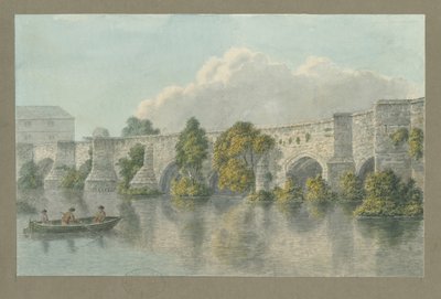 Burton-upon-Trent Bridge and Town: akvarellmålning och [?1700-talet] av John Buckler