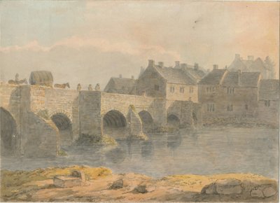 Burton-upon-Trent Bridge and Town: akvarellmålning och [?1700-talet] av John Buckler