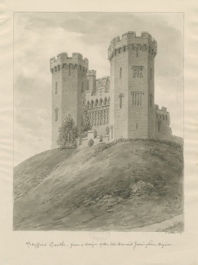 Castle Church - Stafford Castle: sepiateckning av John Buckler