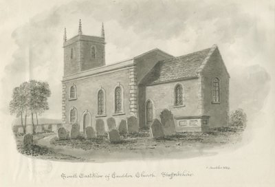 Cauldon Church: sepiateckning, 1844 av John Buckler